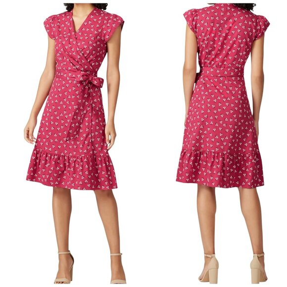 Draper James Pink Floral Wrap Dress Size 0 Cotton Rayon Midi - Picture 1 of 6